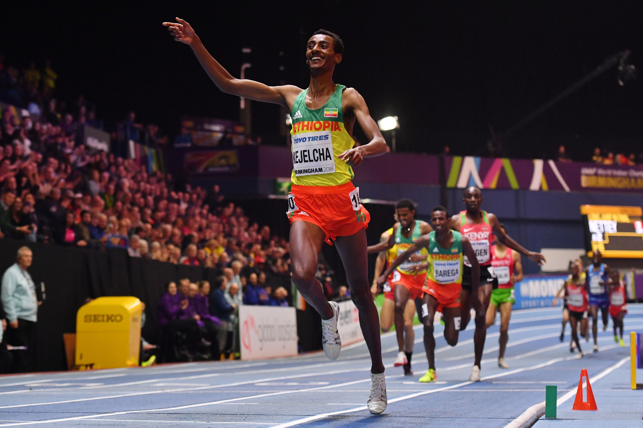 Yomif Kejelcha won the men's 3,000m - one of many world leading times ©Getty Images