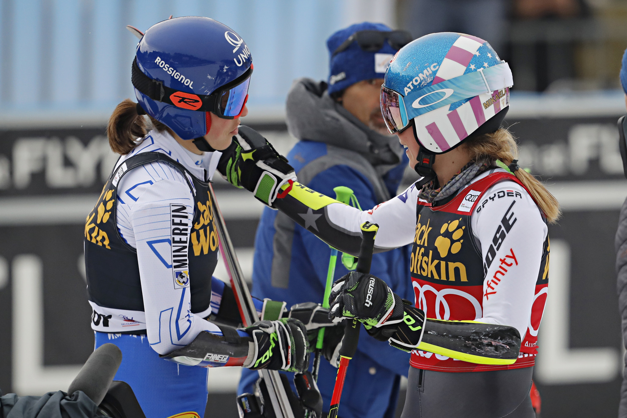 Petra Vlhová, left, and Mikaela Shiffrin, right, shared victory at the FIS Alpine Skiing World Cup in Maribor ©Getty Images