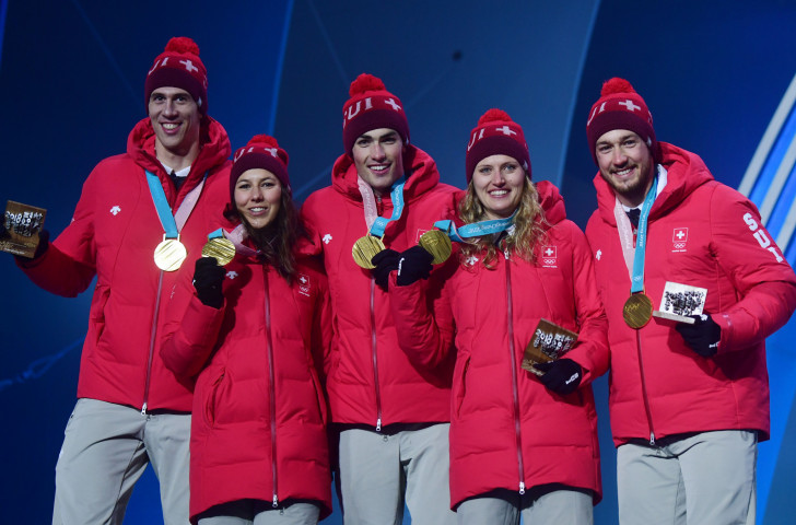 Switzerland were gold medallists at the first Olympic Alpine mixed team event at Pyeongchang Games 2018 ©Getty Images  
