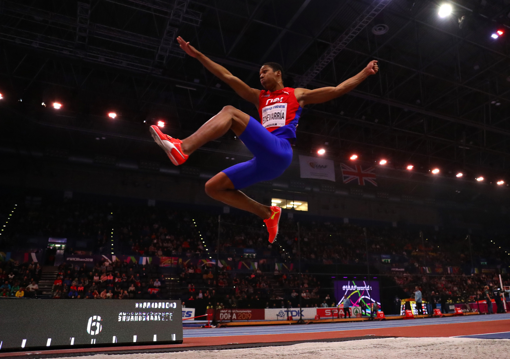 Reigning world indoor champion Juan Miguel Echevarria lost the men's long jump at the IAAF World Tour in Karlsruhe today on count back ©Getty Images