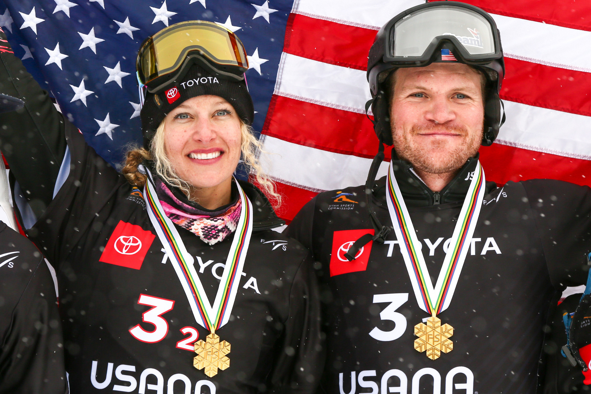 Lindsey Jacobellis and Mick Dierdorff came together to win the first world mixed team snowboard cross title in Utah ©Getty Images