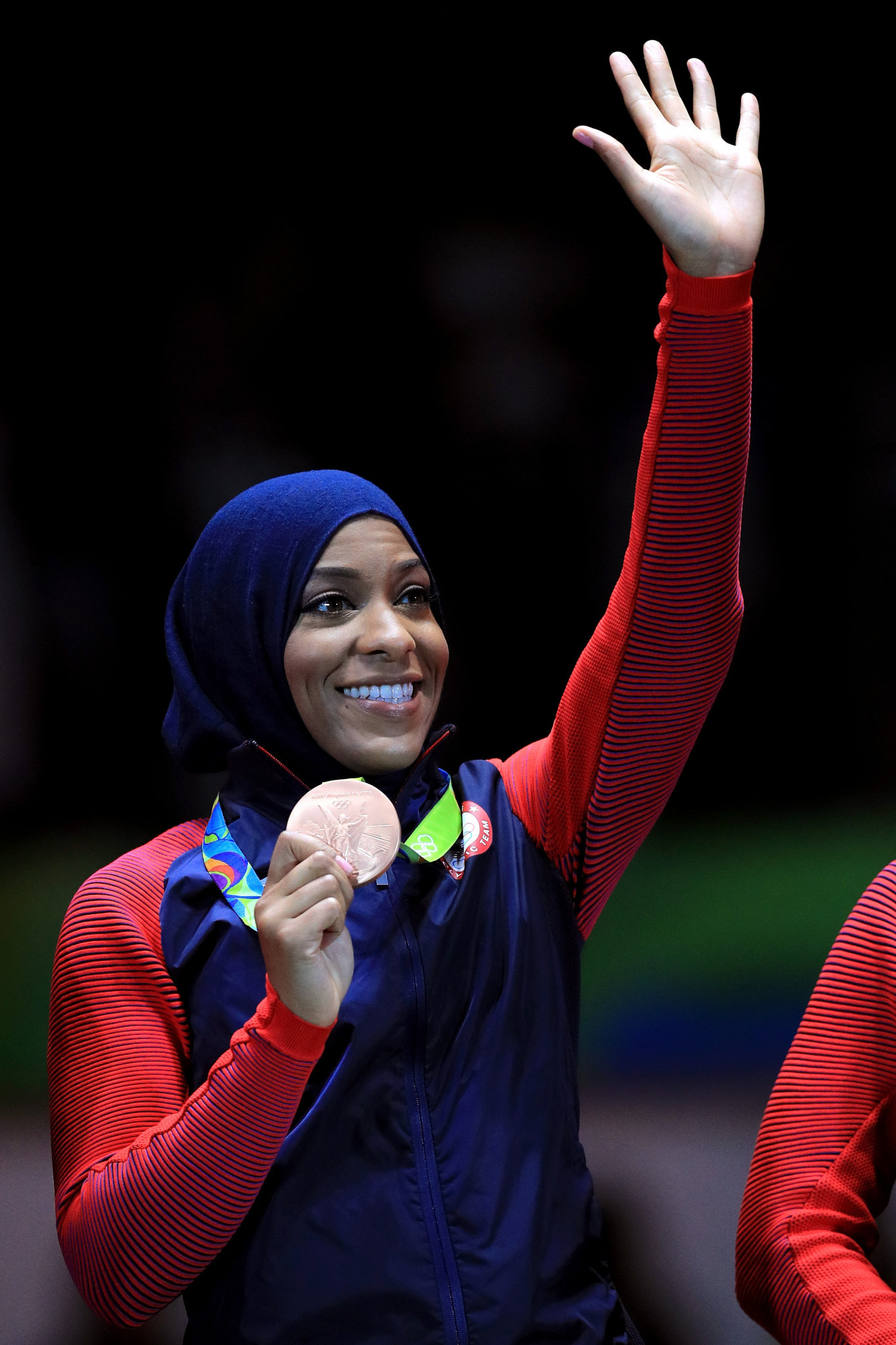 At Rio 2016, fencer Ibtihaj Muhammad became the first Muslim-American woman to win an Olympic medal, competing in a hijab as she was part of the squad that took the bronze in the team sabre event ©Getty Images 