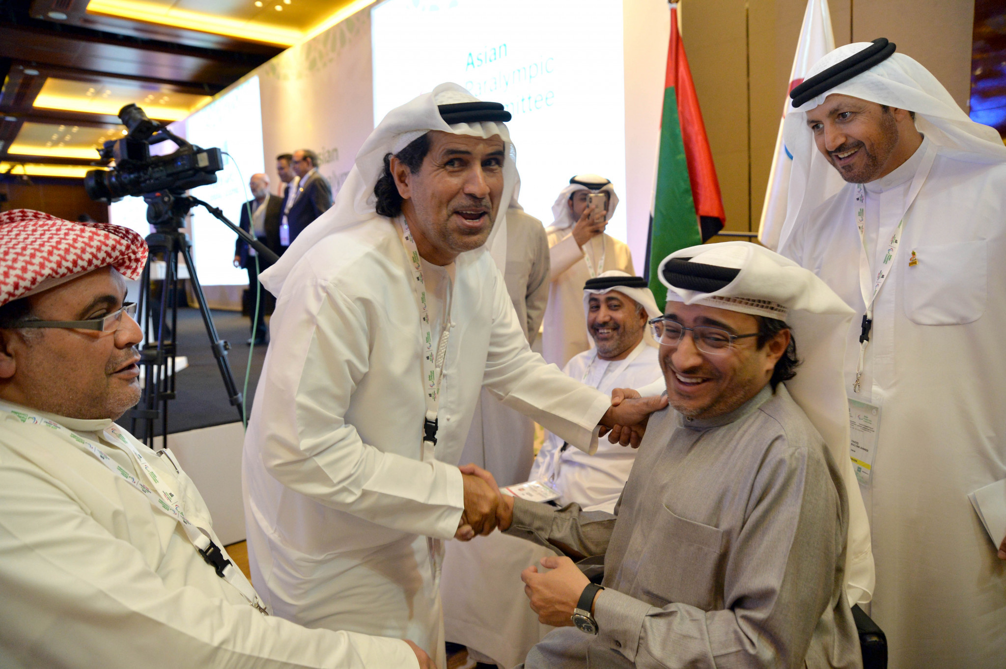 Majid Rashed, in grey, was unanimously re-elected as APC President during the body's General Assembly in Dubai ©APC