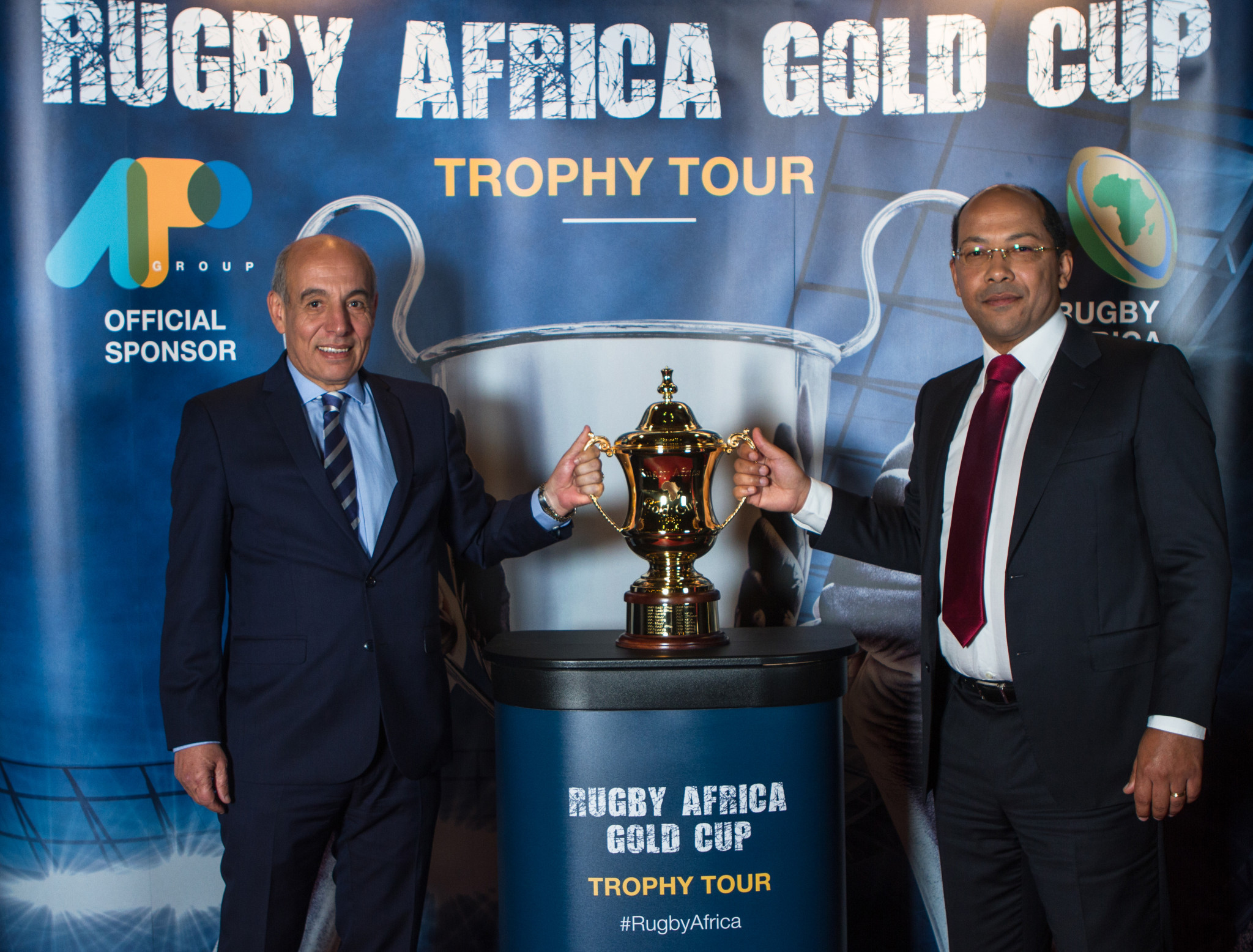Rugby Africa President Abdelaziz Bougja, left, is set to be succeeded in the role after 17 years ©Getty Images