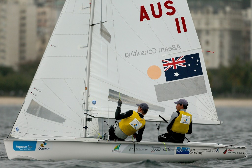 Australia’s Mat Belcher and Will Ryan finished fourth in the double-points medal race to complete the successful defence of their men’s title at the 2015 ISAF 470 World Championships ©Getty Images