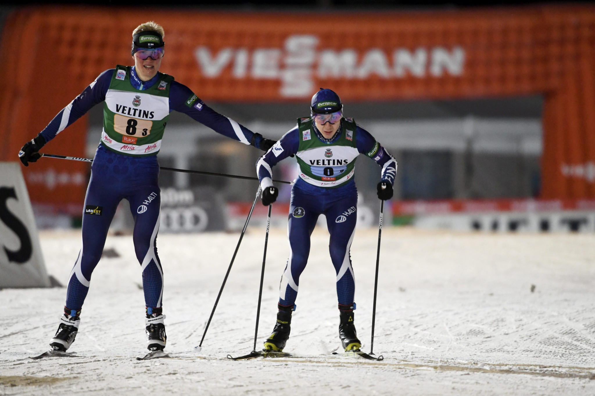Ilkka Herola and Eero Hirvonen won the event by just 0.2 seconds from Norway's Espen Bjoernstad and Jørgen Graabak ©Getty Images
