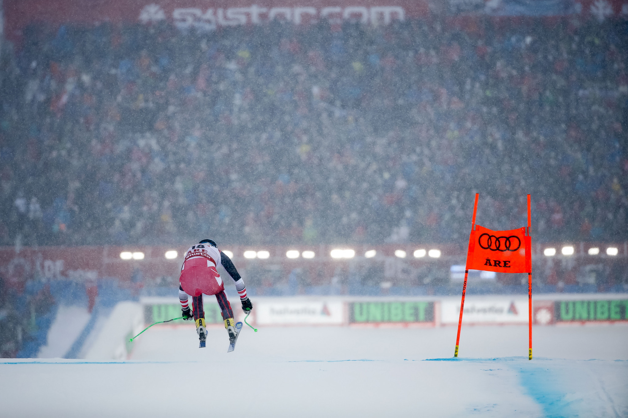 A large crowd was present at the bottom of the course to greet the skiers ©Getty Images