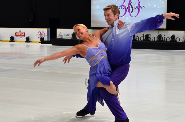 Britain's 1984 Olympic ice dance champions Jayne Torvill and Christopher Dean returned to the restored arena in which they had triumphed in Sarajevo to mark the 30th anniversary of those Games ©Getty Images  