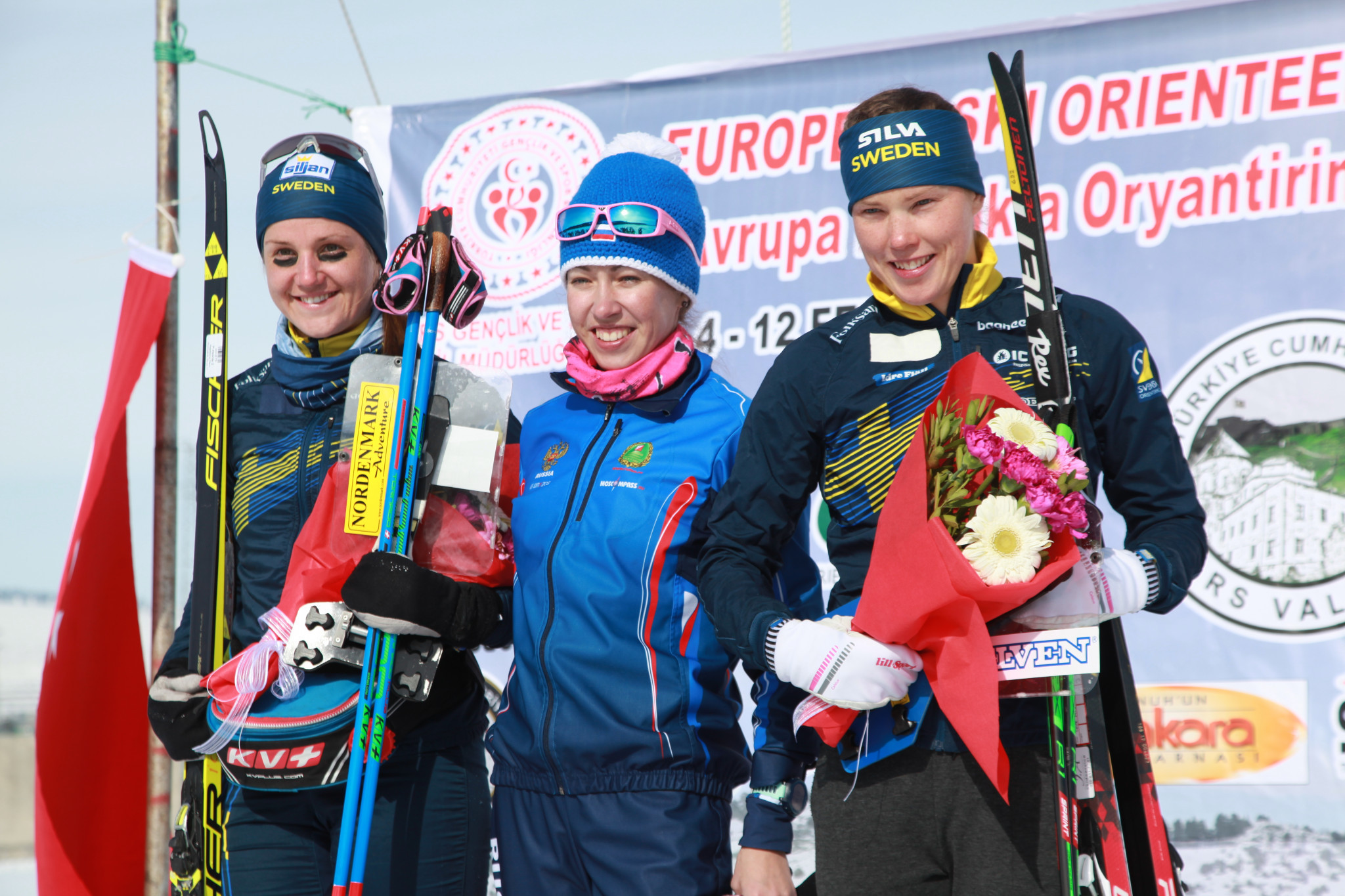 Sweden's Magdalena Olsson, centre, won the women's middle distance race ©IOF