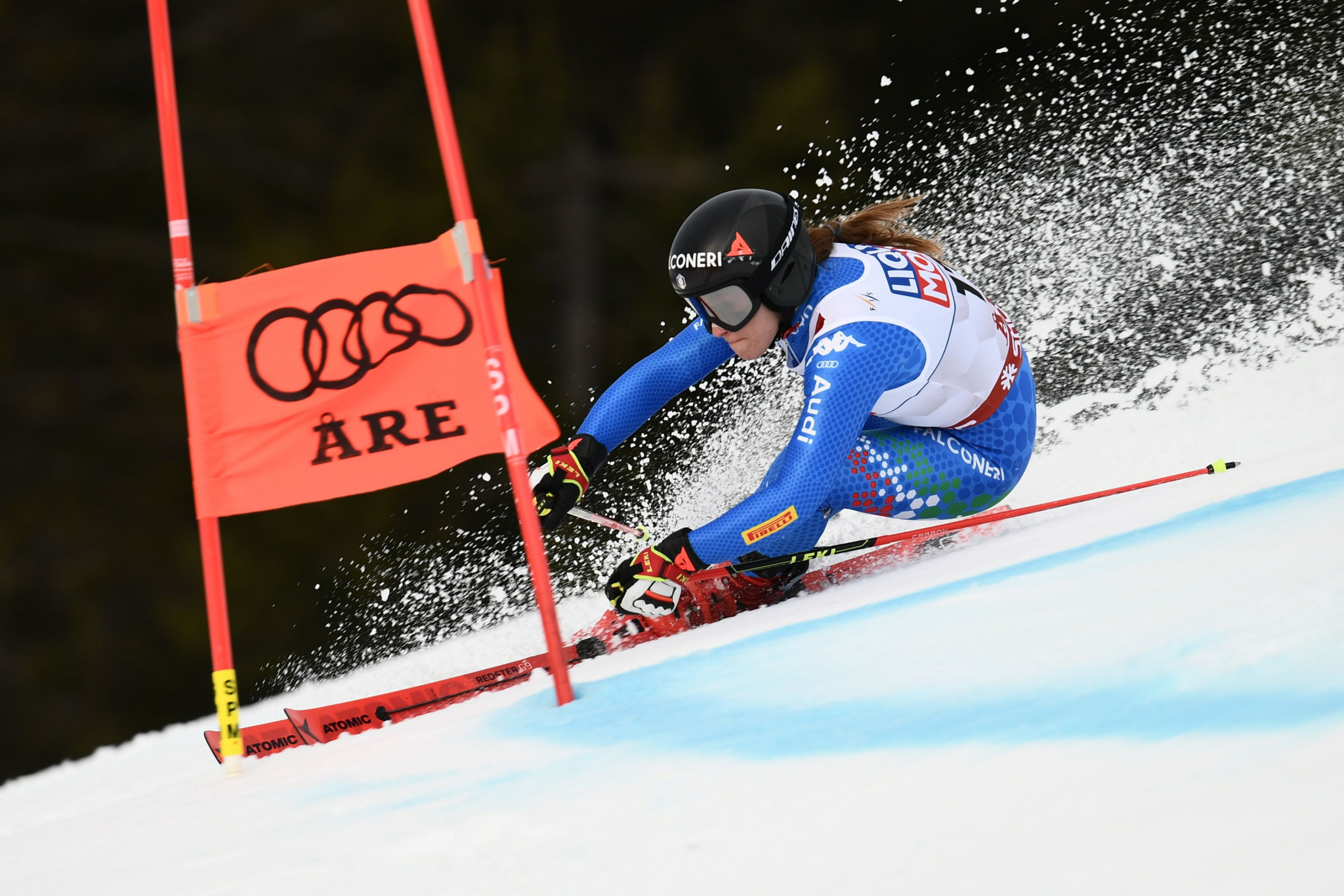 Amid difficult conditions the Olympic downhill champion Sofia Goggia was among several athletes to crash out ©Getty Images