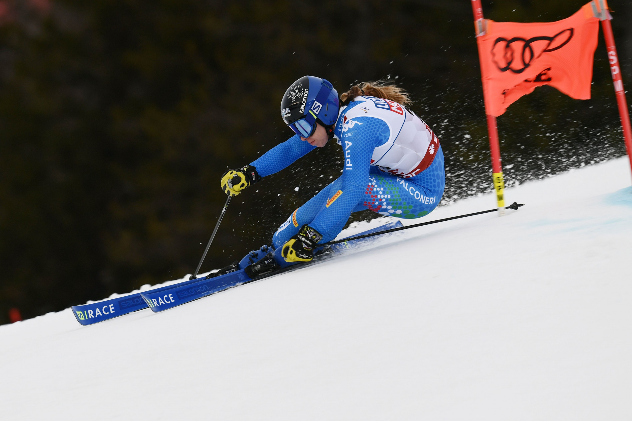 Showing just how difficult the conditions were, Francesca Marsaglia was second out of the gate for the second runs but failed to finish ©Getty Images