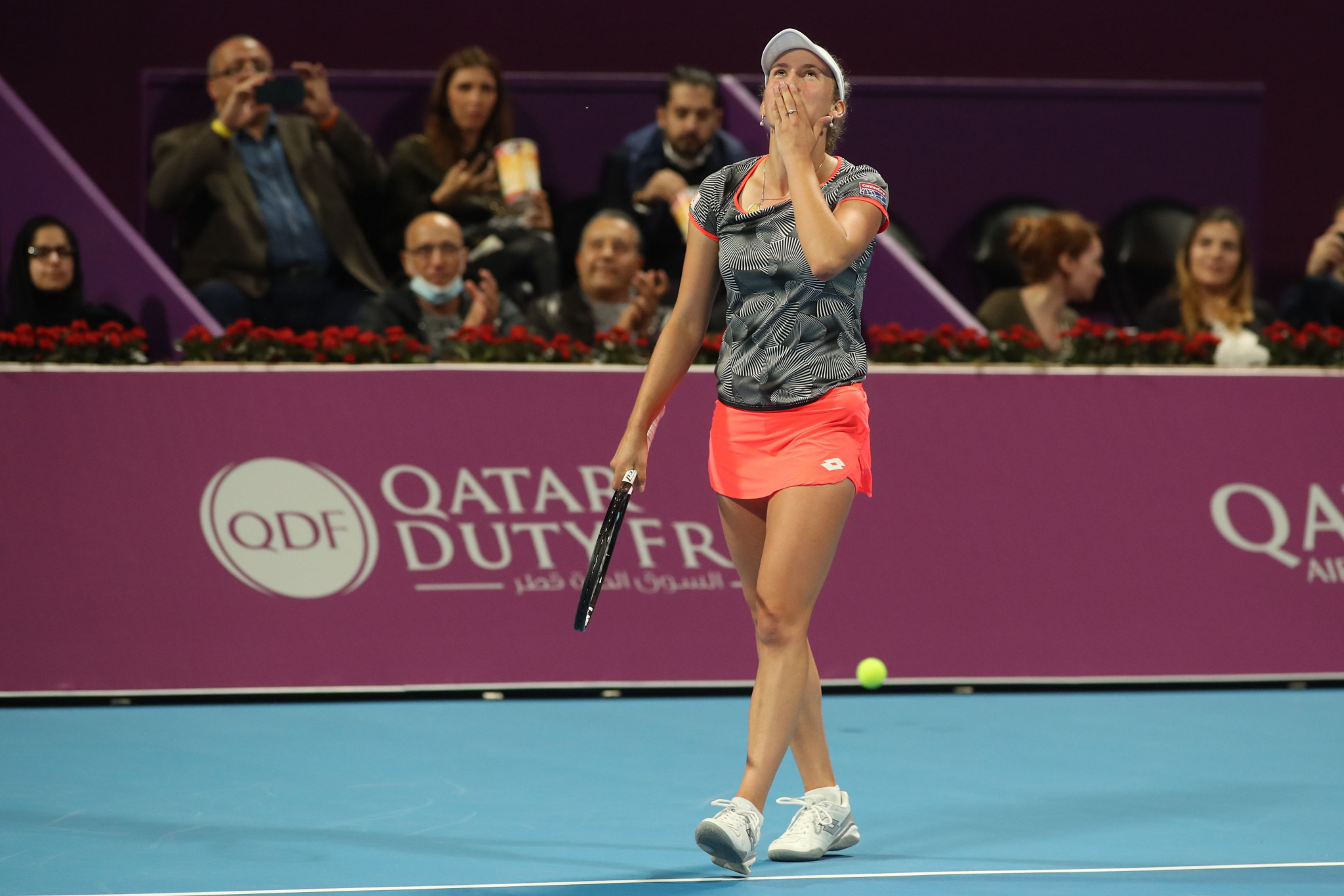 Belgium's Elise Mertens celebrates after winning her semi-final against Germany's Angelique Kerber in Doha ©Getty Images