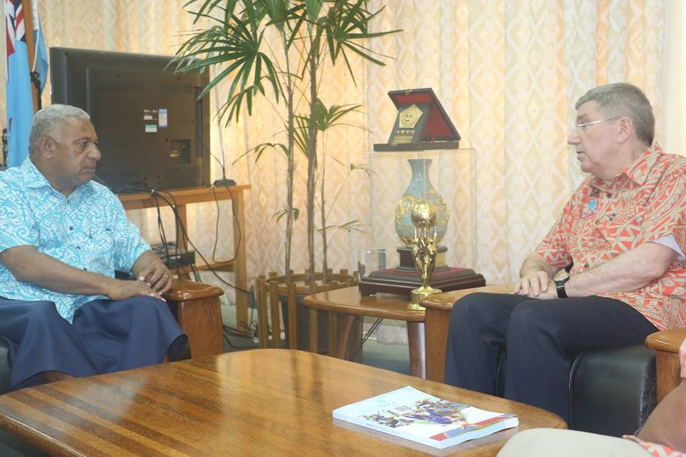 Thomas Bach meeting Fijian Prime Minister Voreqe Bainimarama ©ONOC