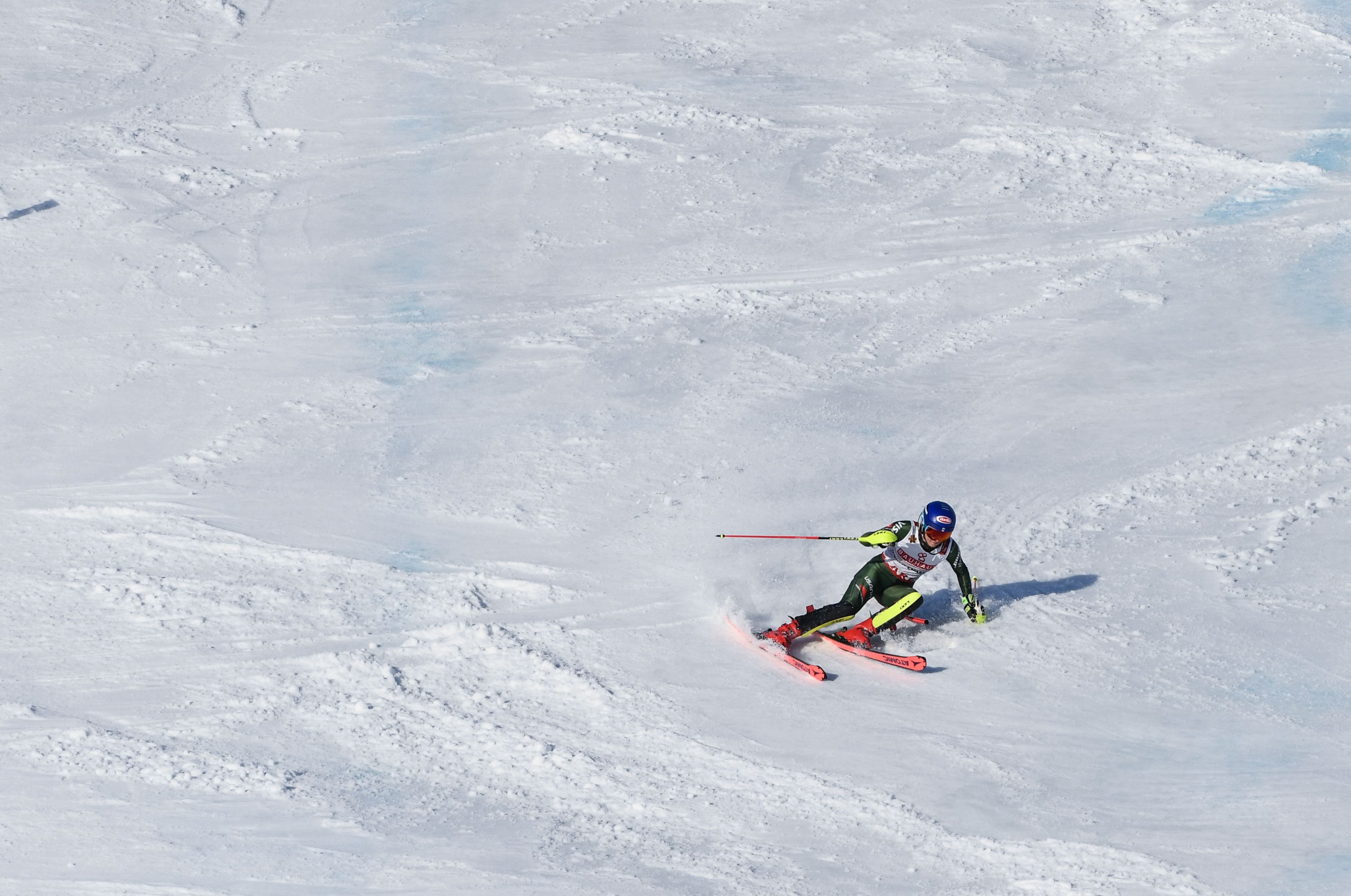 United States' Mikaela Shiffrin was second in the first run as she hoped to defend her title ©Getty Images