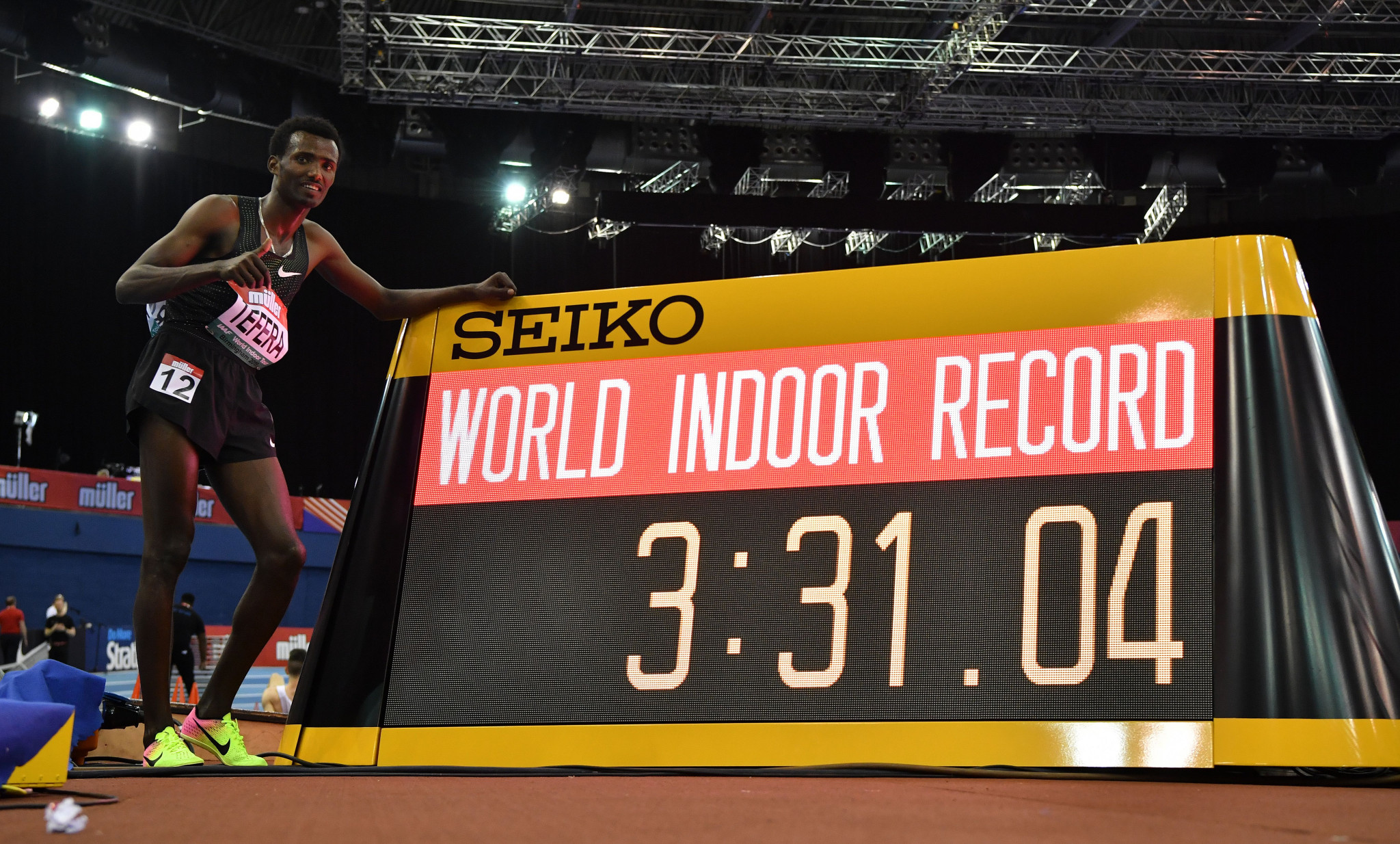 Samuel Tefera set a world indoor record in the men's 1500m at the World Indoor Tour in Birmingham ©Getty Images