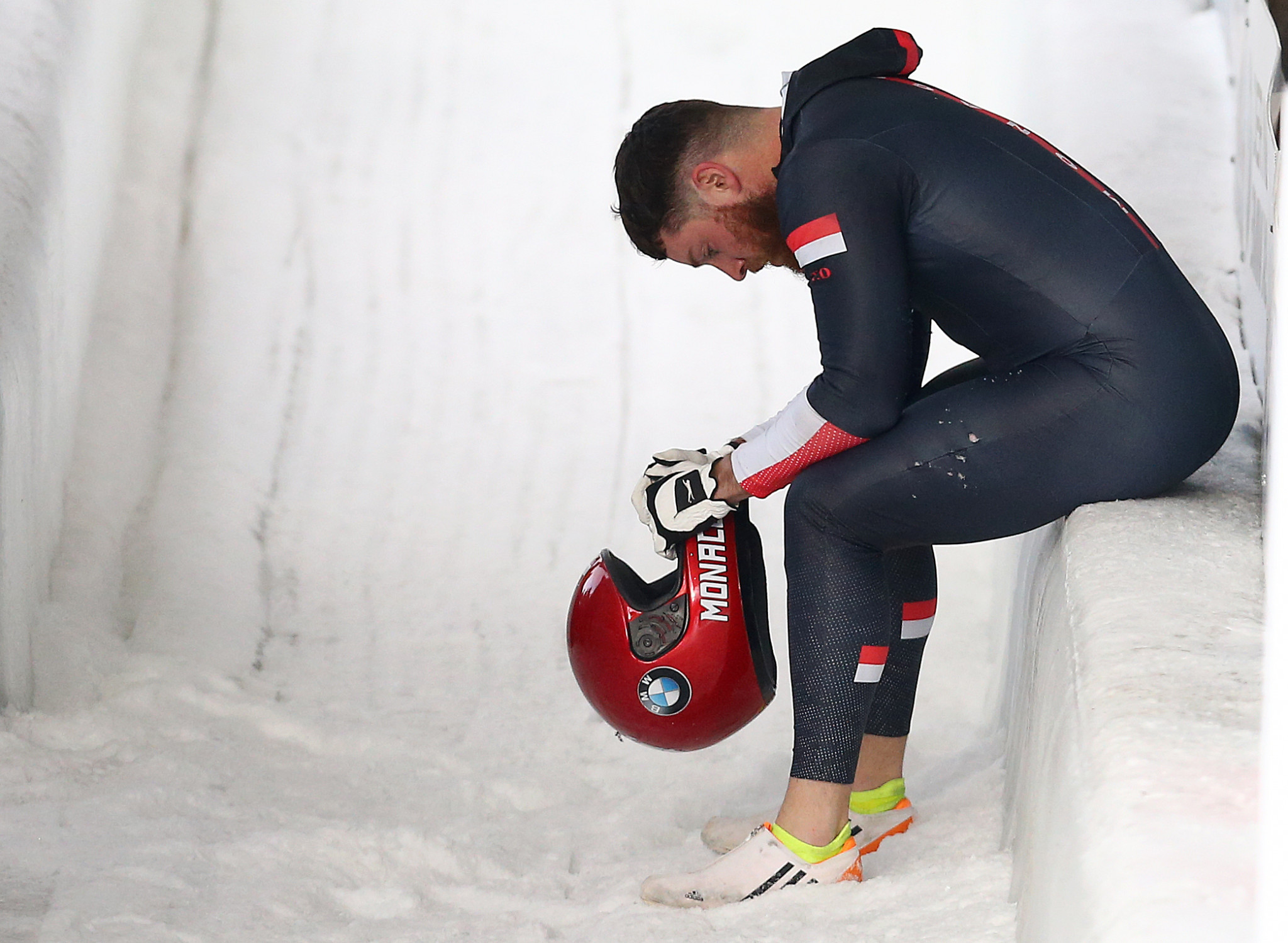 Monaco led at the halfway stage of the men's four-man bobsleigh but crashed on the second run ©Getty Images