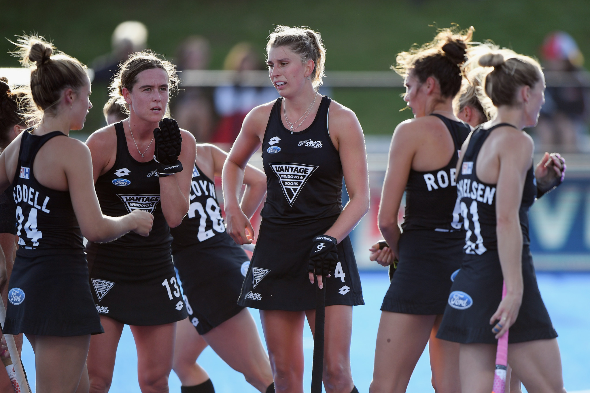 Two goals from Olivia Merry, centre, helped New Zealand beat China 2-0 in the FIH Pro League today ©Getty Images