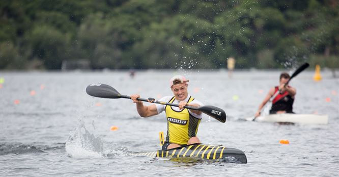 New Zealand's Kurt Imrie won his second gold of the Oceania Canoe Sprint Championships in the men's K1 500m ©Canoe Racing New Zealand