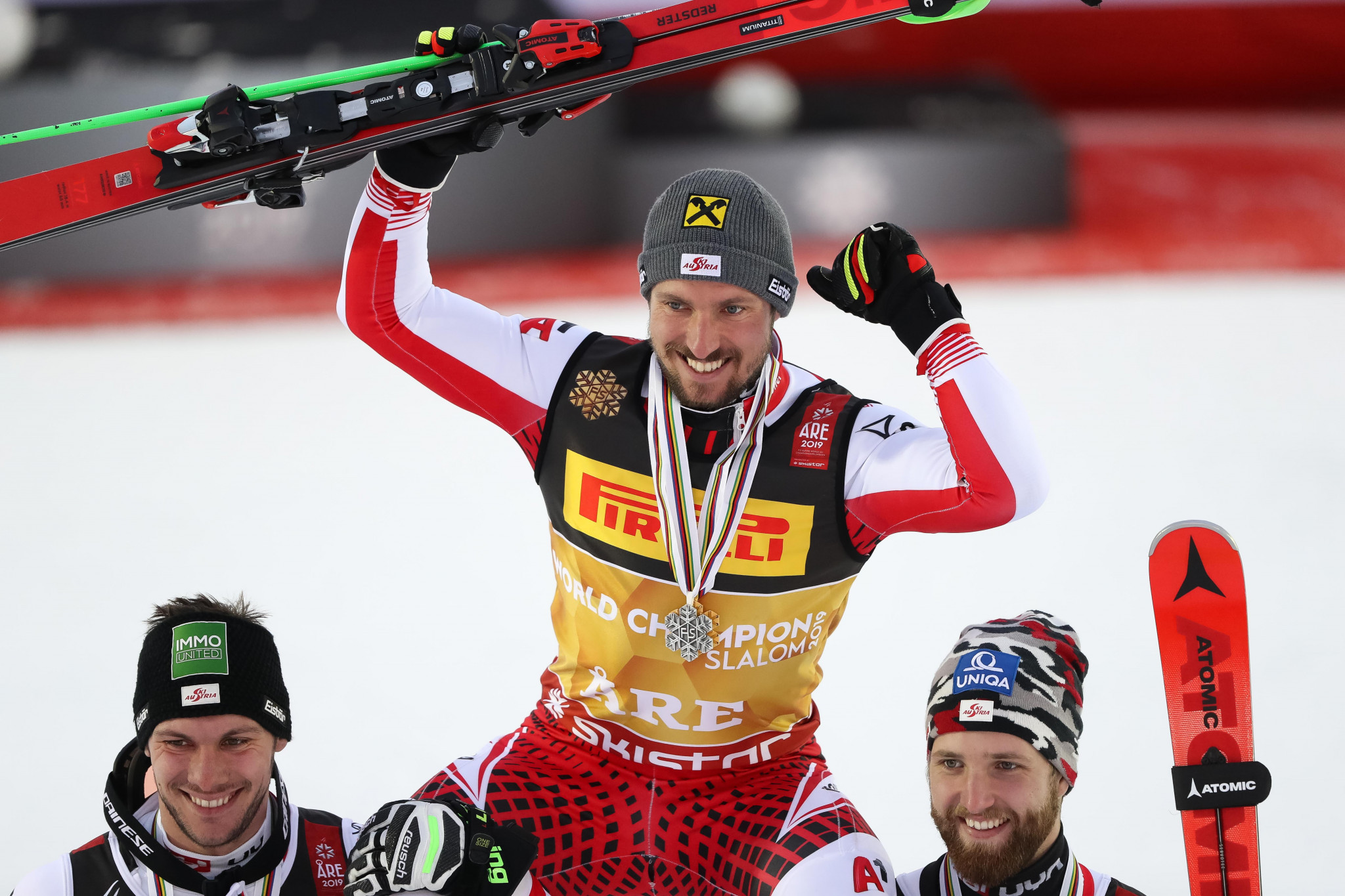 Marcel Hirscher won the men's slalom world title for the third time in his career ©Getty Images