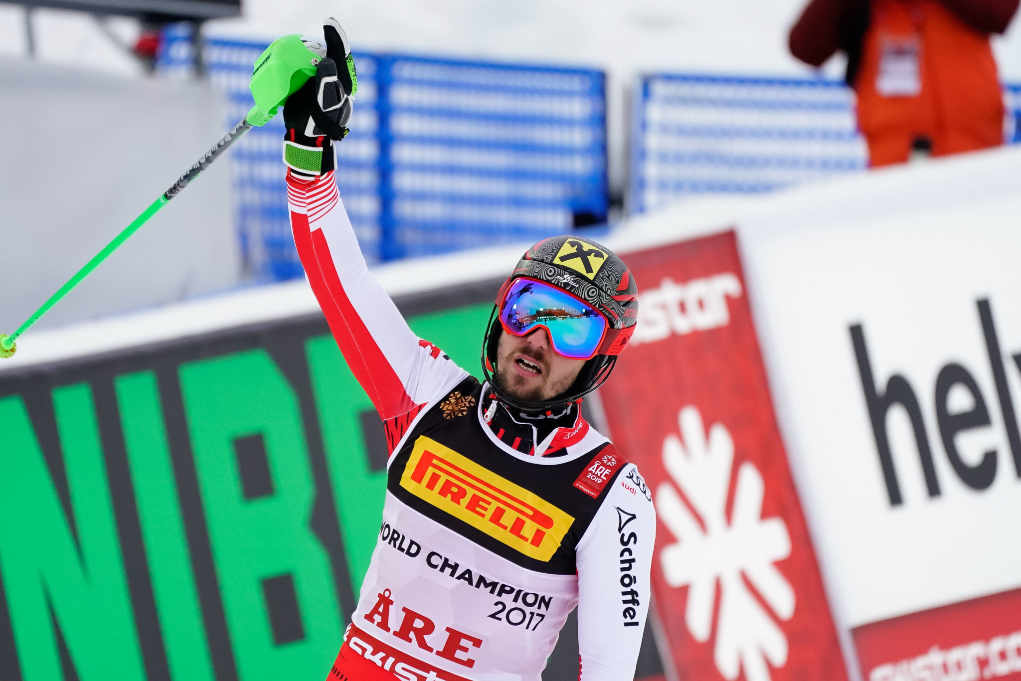 Defending champion Marcel Hirscher produced a superb opening run to take a commanding lead ©Getty Images
