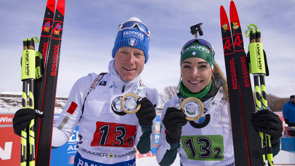 Italy's Lukas Hofer and Dorothea Wierer won the single mixed relay on the last day of action at the IBU World Cup in Solider Hollow ©IBU