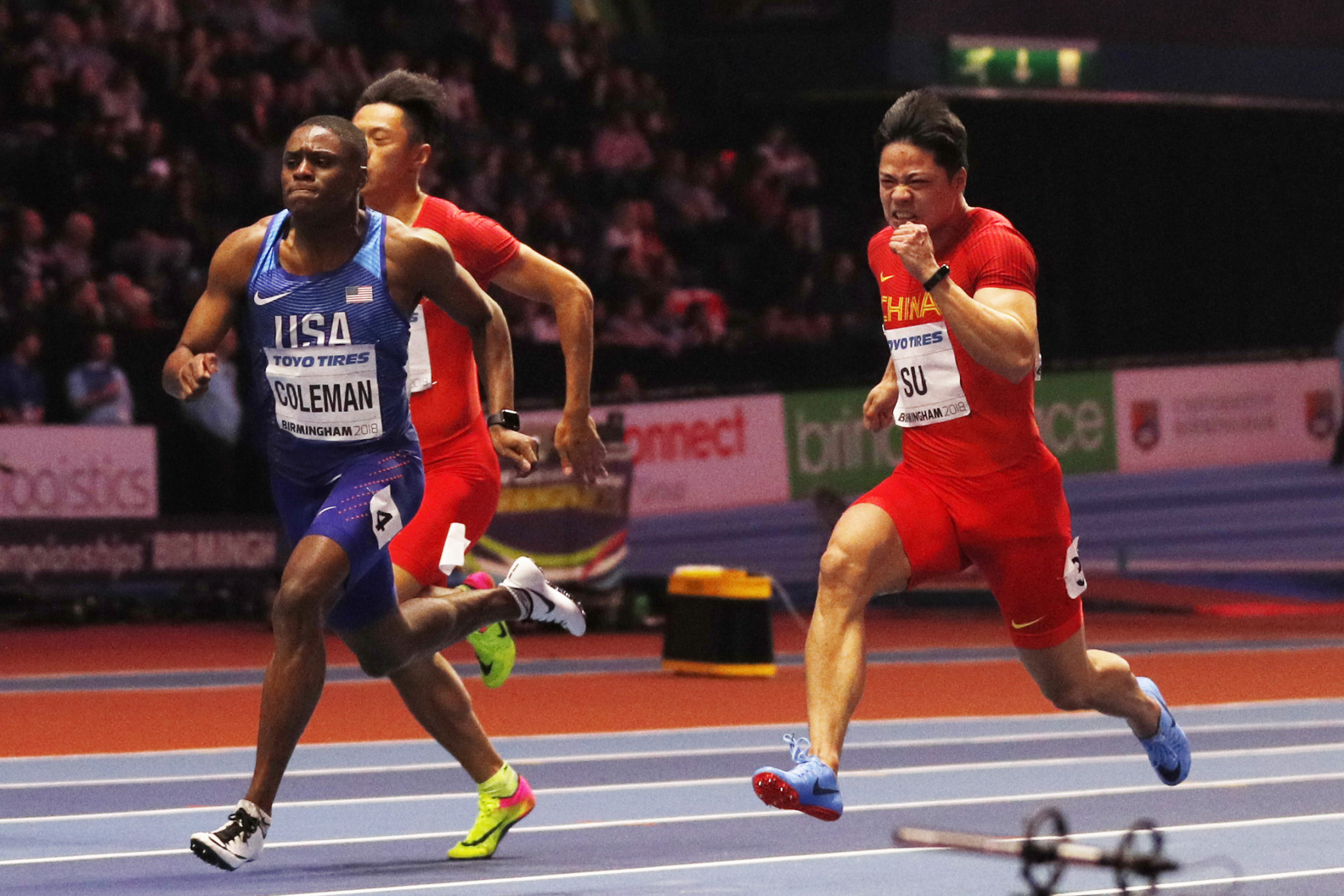 The IAAF study shows five of the six 60m medals at last year's World Indoor Championships in Birmingham, including American winner Christian Coleman, were won in the first 10 metres ©Getty Images