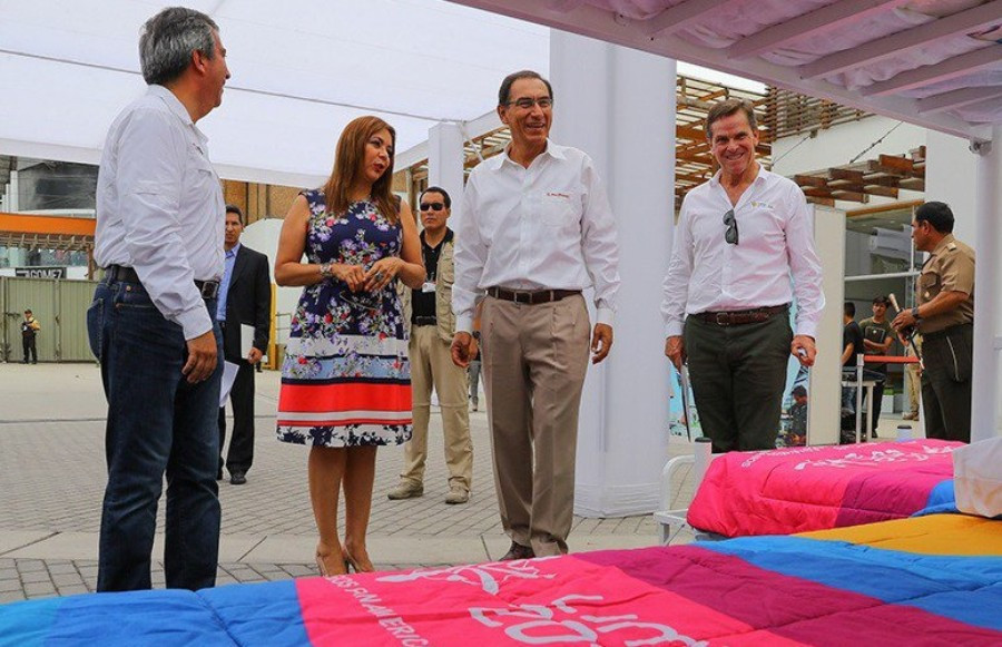 Peruvian President Martín Vizcarra Cornejo was was shown the facilities at the athletes village ©Lima 2019
