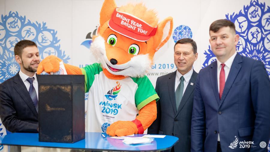 Lesik the Baby Fox helped Minsk 2019 launch a series of special stamps for the European Games ©Minsk 2019 