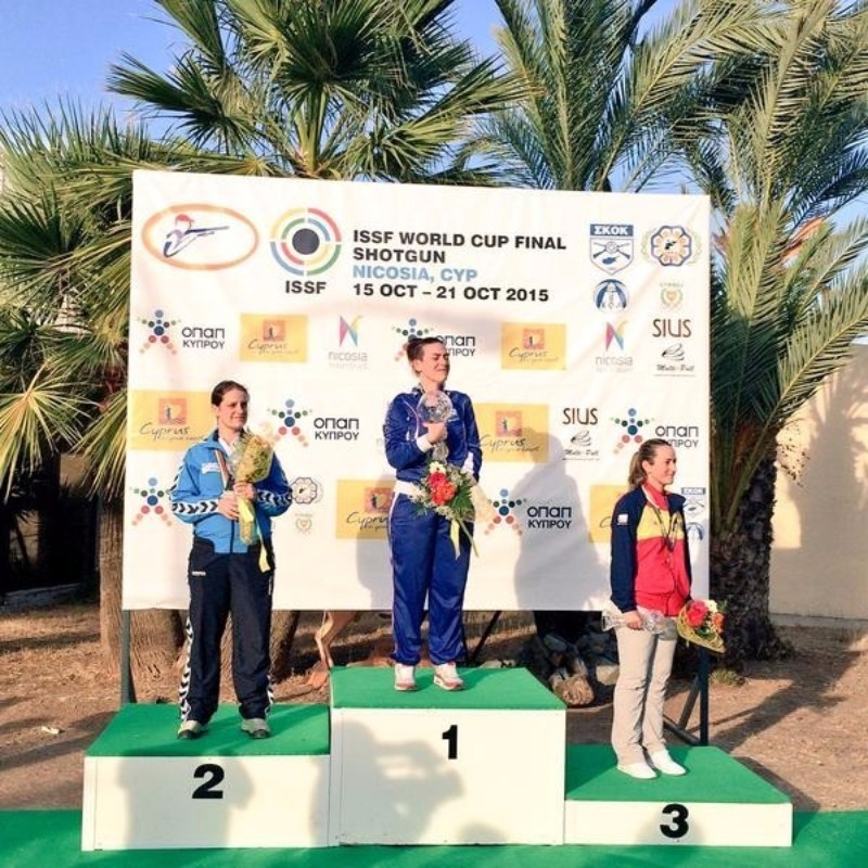 Alessandra Perilli of San Marino is awarded her ISSF World Cup Final gold medal ©ISSF