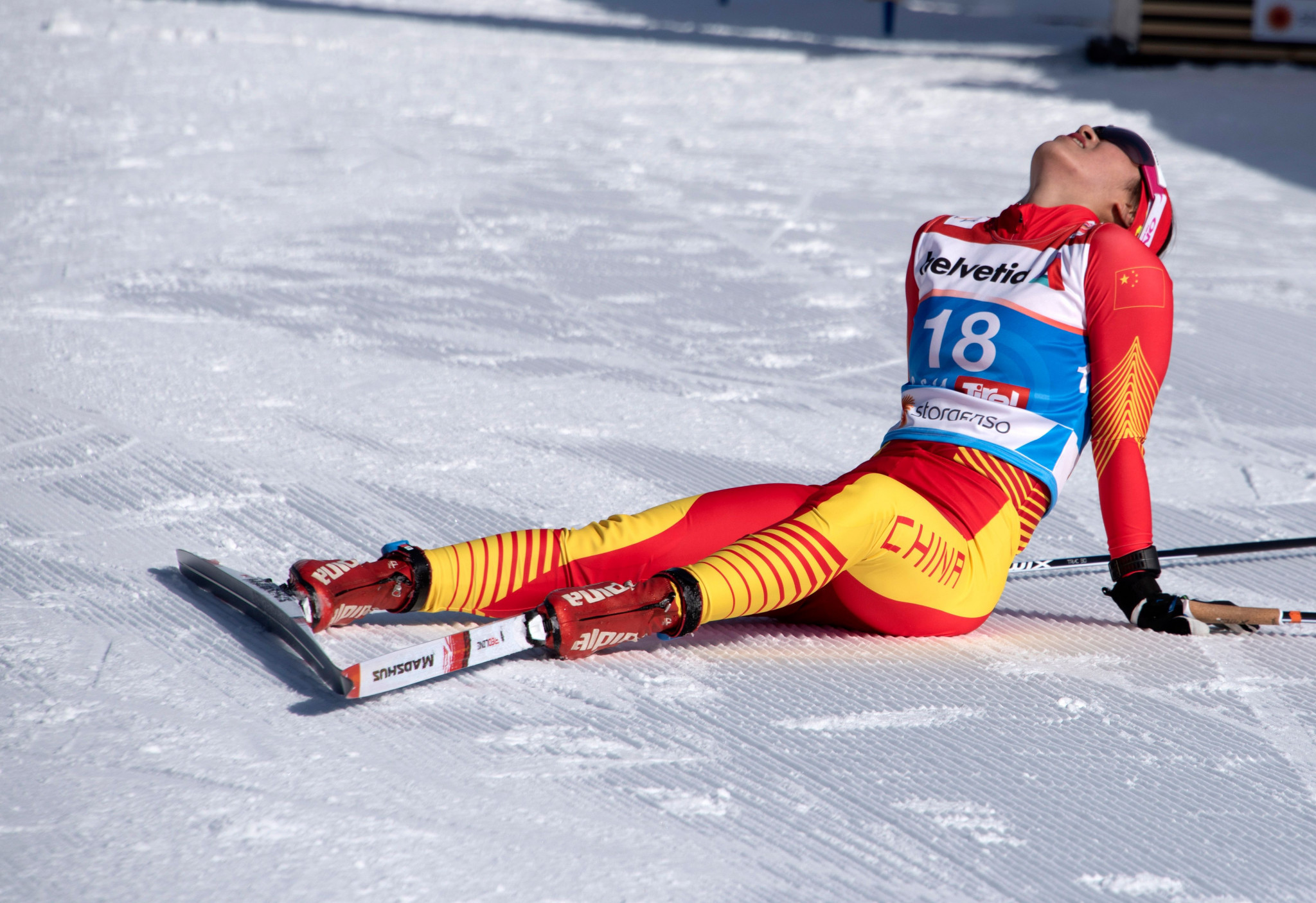 Afterwards in the finish area, she appeared exhausted ©Getty Images