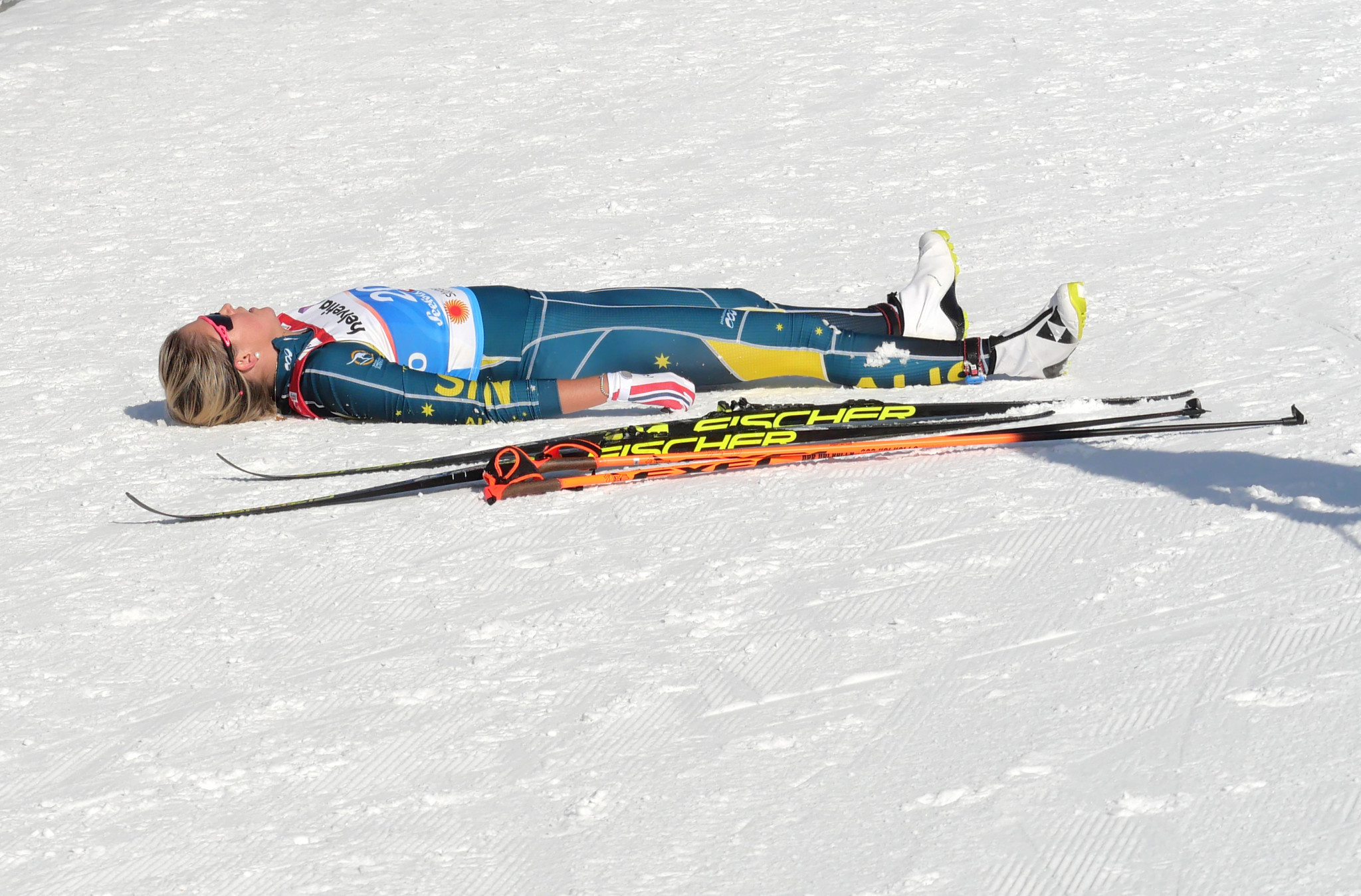 Austria's Katerina Paul who finished third, was another to need a rest in the finish area ©Getty Images