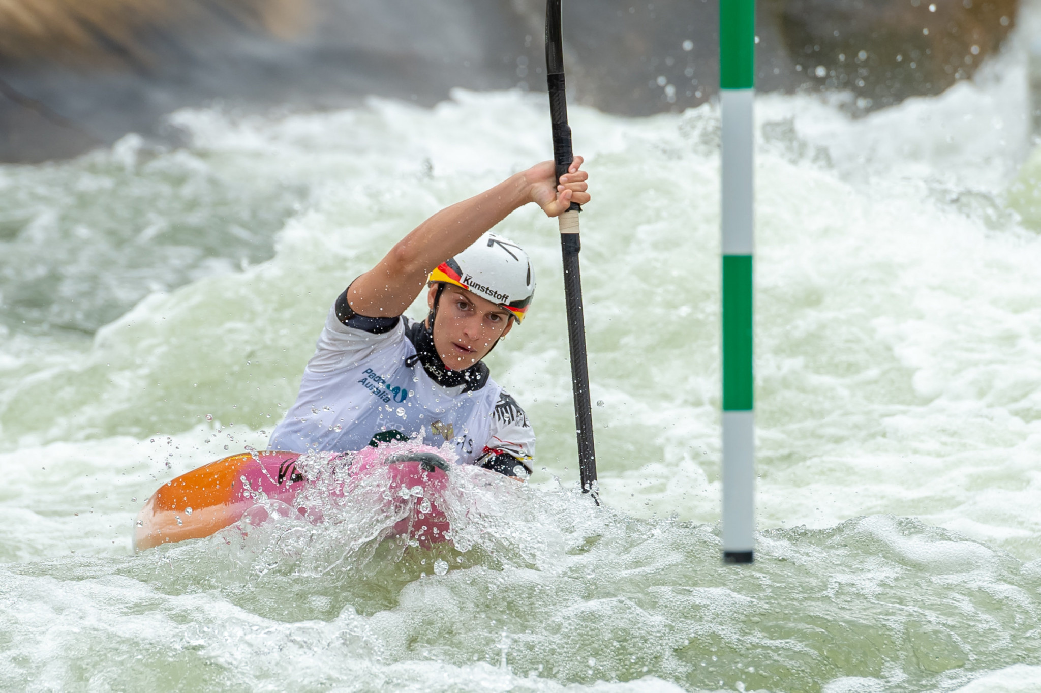 Germany's Ricarda Funk beat crowd favourite Jess Fox to qualify first in the women's K1 qualifying event at the Oceania Canoe Slalom Championships ©Paddle Australia