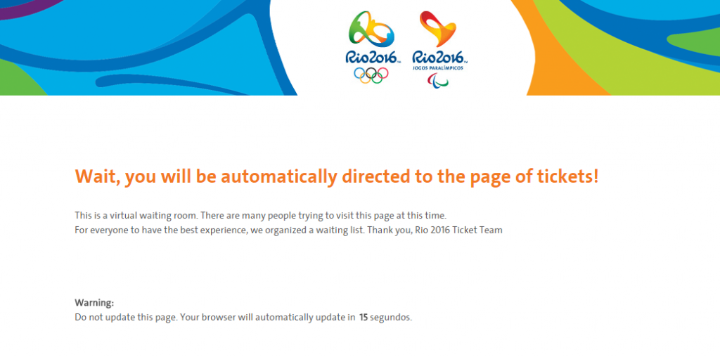 A message on the Rio 2016 ticketing website explaining how high demand has caused a waiting list ©Rio 2016