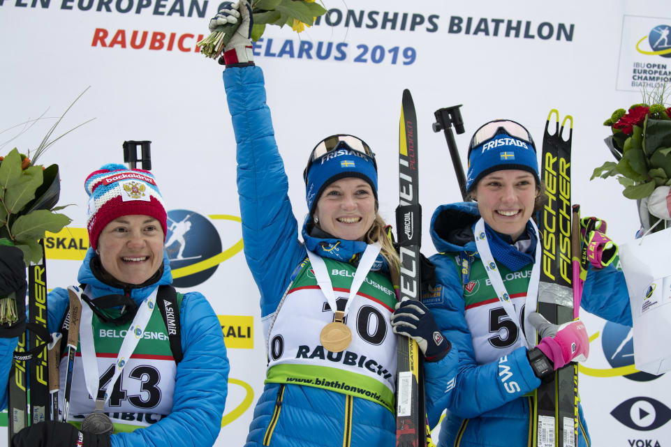 Ekaterina Yurlova-Percht improved from a silver yesterday to win the women's pursuit ©IBU