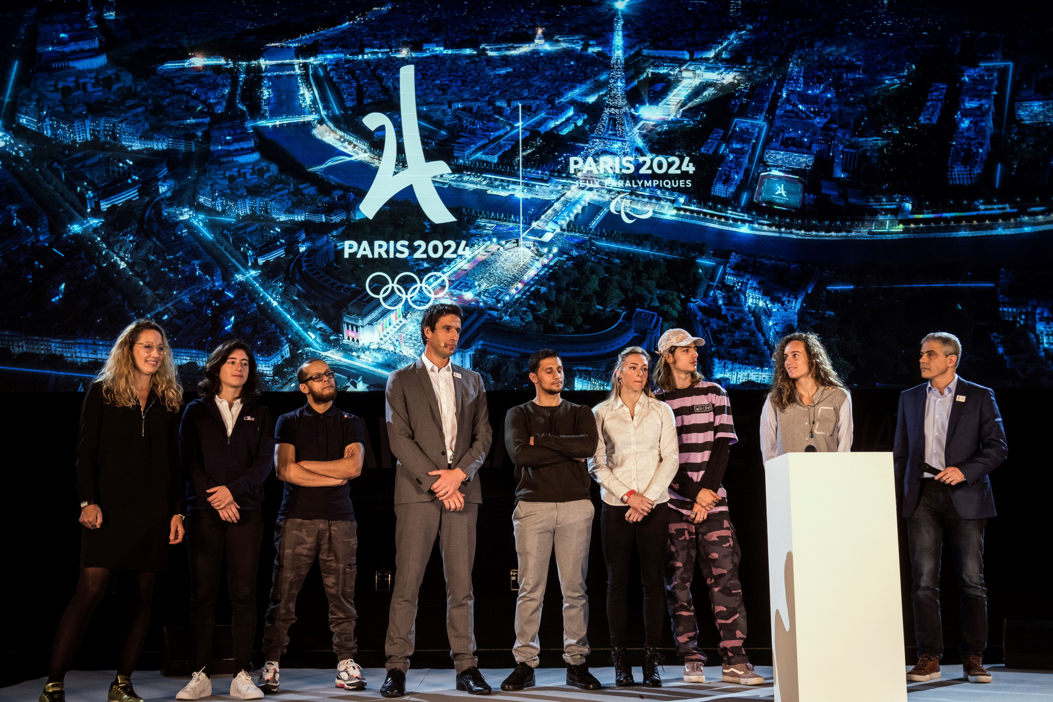 Paris 2024 President Tony Estanguet, fourth left, claimed organisers were hoping to increase engagement from fans with the Olympic Games to help make them more popular in the host city ©Getty Images