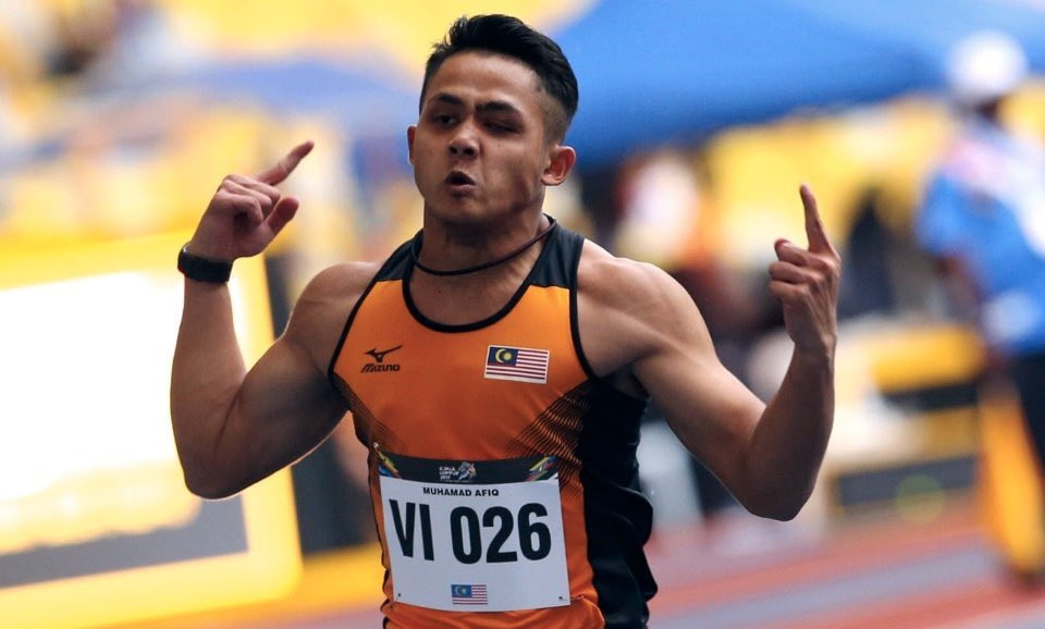 Malaysia's Muhama Mohamad Ali Hanafiah won the 100 metres in the T11/T12 at the orld Para Athletics Grand Prix in Dubai ©Team Malaysia