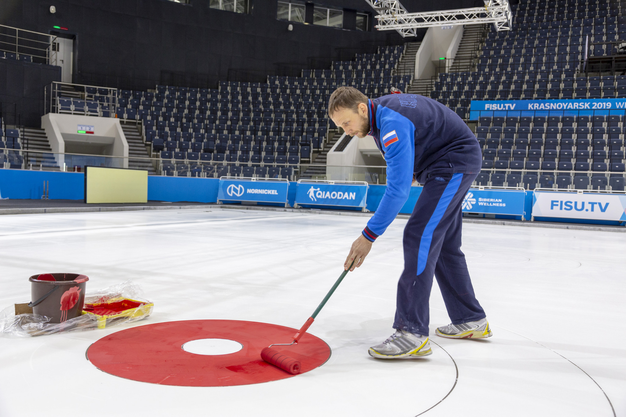 The final touches have been applied to the curling surface for the event ©Krasnoyarsk 2019