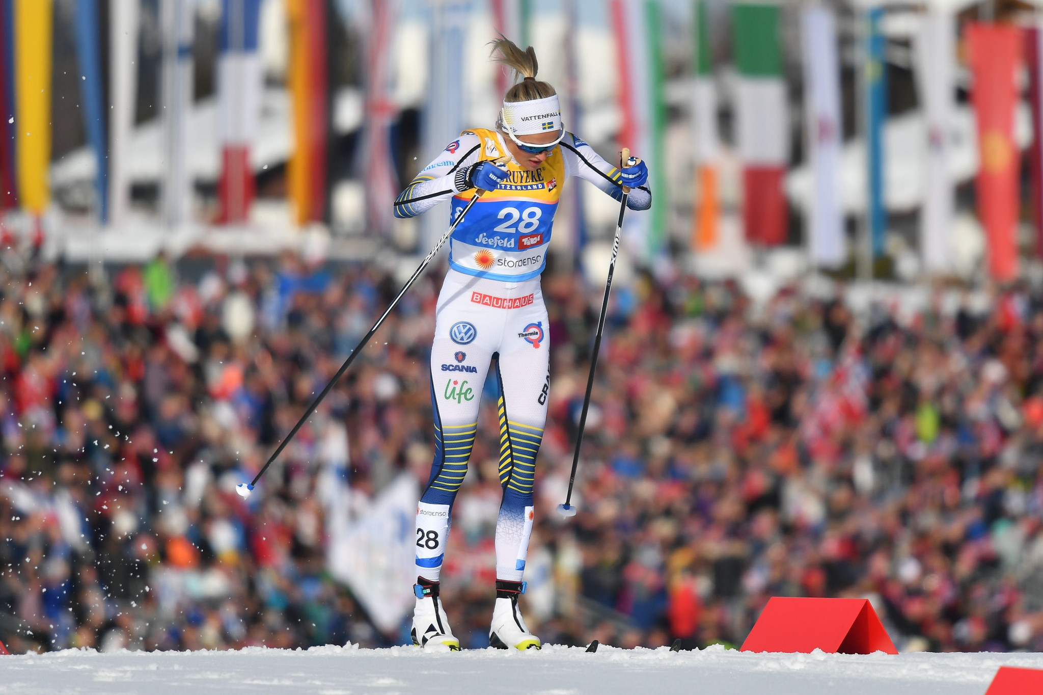 Frida Karlsson of Sweden secured a surprise silver medal as she finished 12.2 seconds adrift of the triumphant Norwegian ©Getty Images