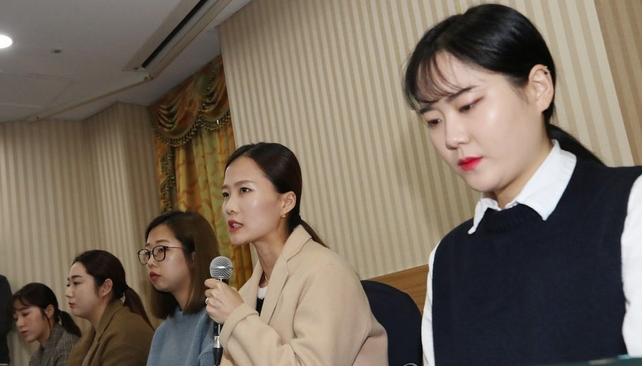 Members of the South Korean Pyeongchang 2018 silver medallist curling team made allegations of abuse - subsequently backed - at a Seoul press conference last November ©Getty Images