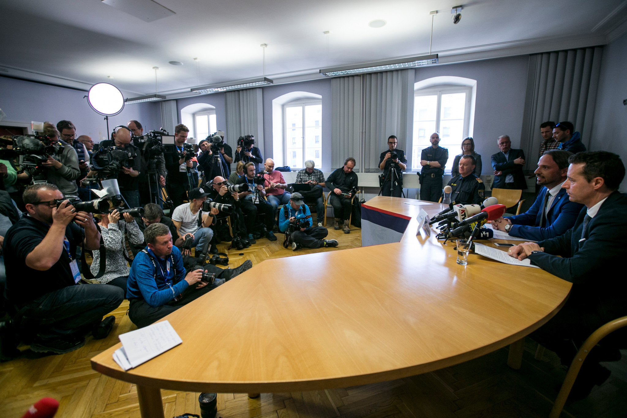 They later held a press conference saying nine people, including two Austrian athletes, had been arrested ©Getty Images