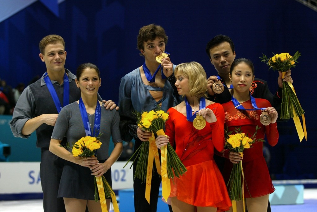 Russian pair Elena Berezhnaya and Anton Sikharulidze were controversially awarded a gold medal in the Olympic pairs event at Salt Lake City 2002 following a judging scandal 