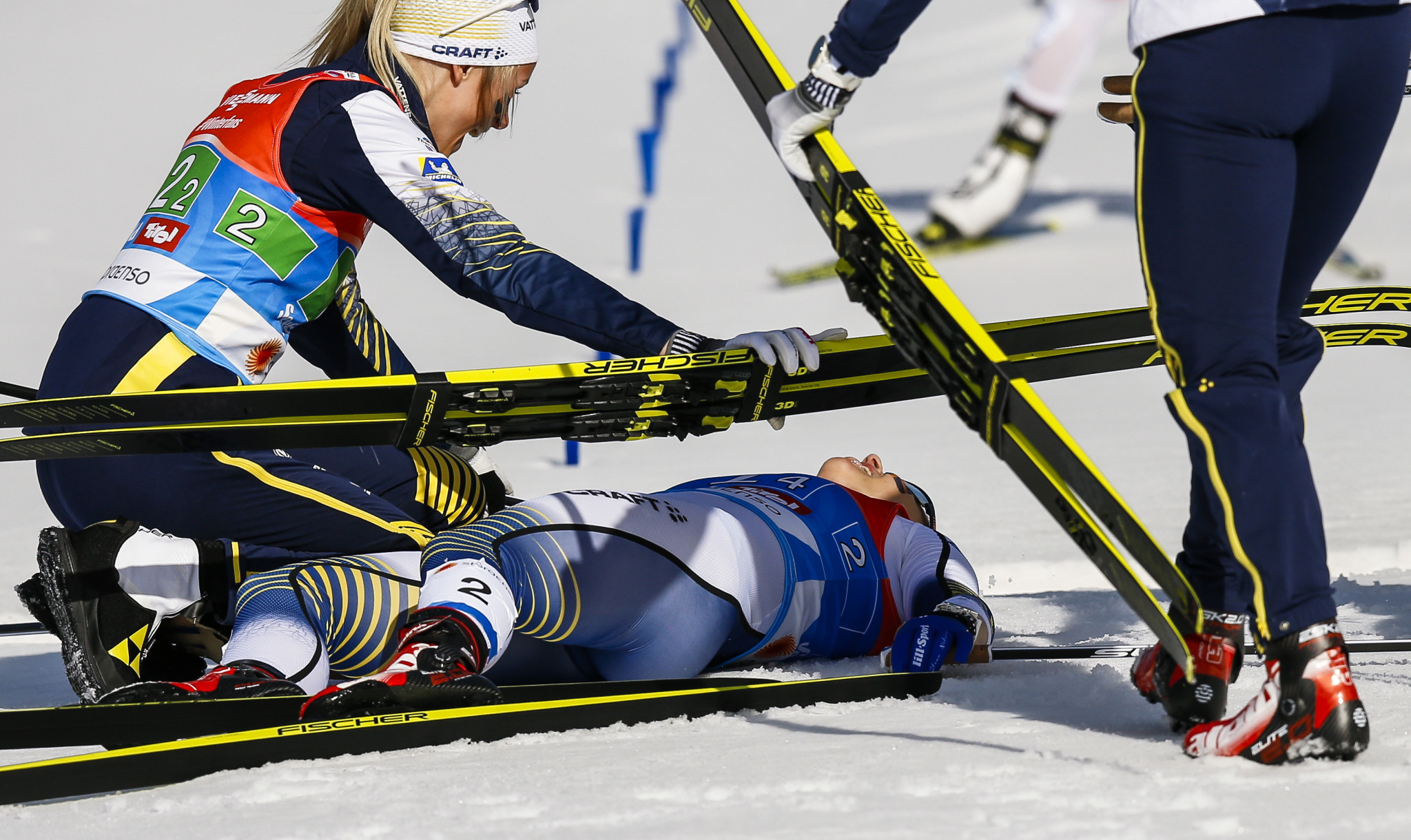 The Swedish team collapsed with joy after the race ©Getty Images