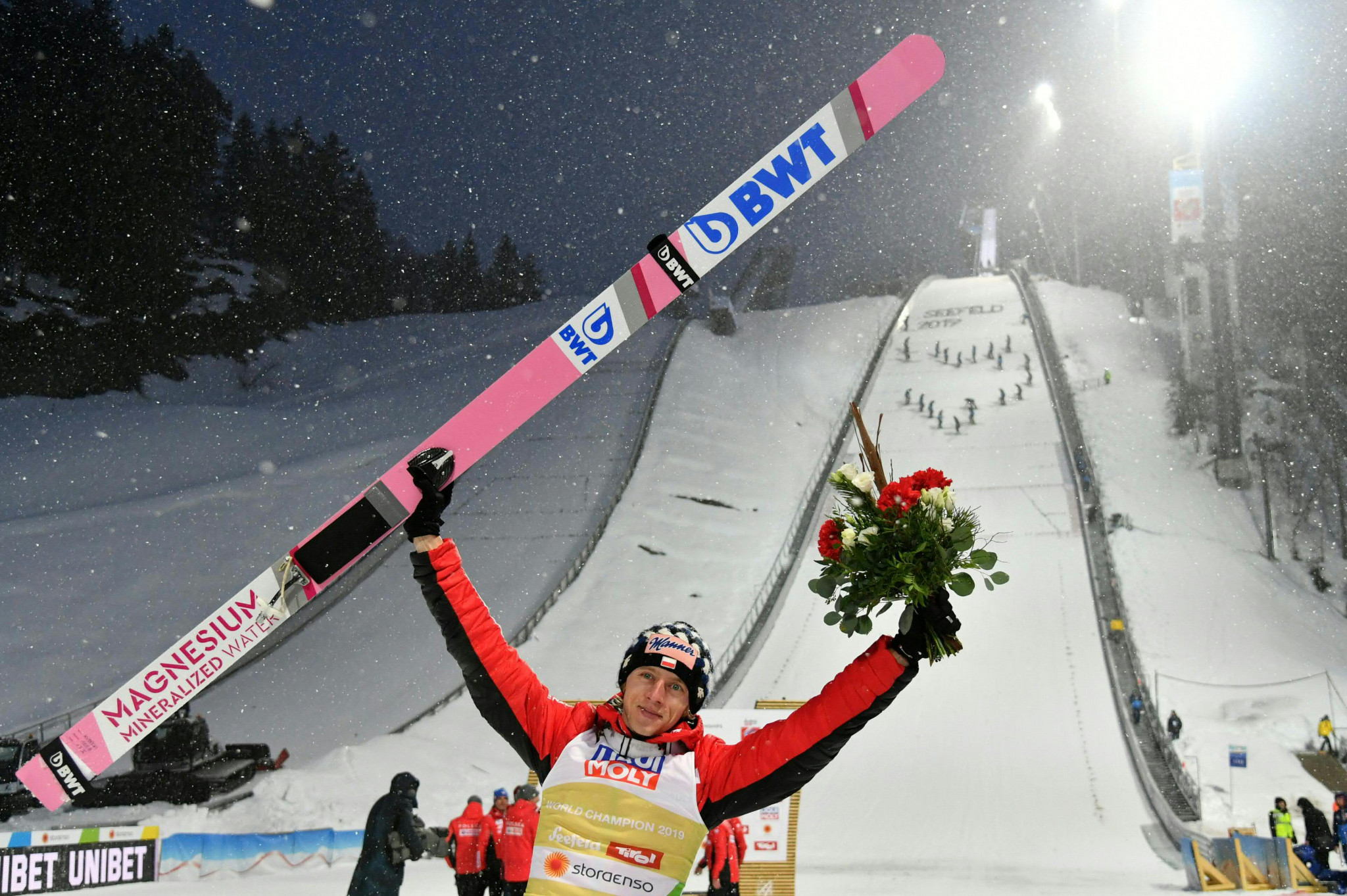 Poland's Dawid Kubacki upset the odds as he sealed his first major individual title with a shock triumph in the men's normal hill ski jumping event ©Getty Images