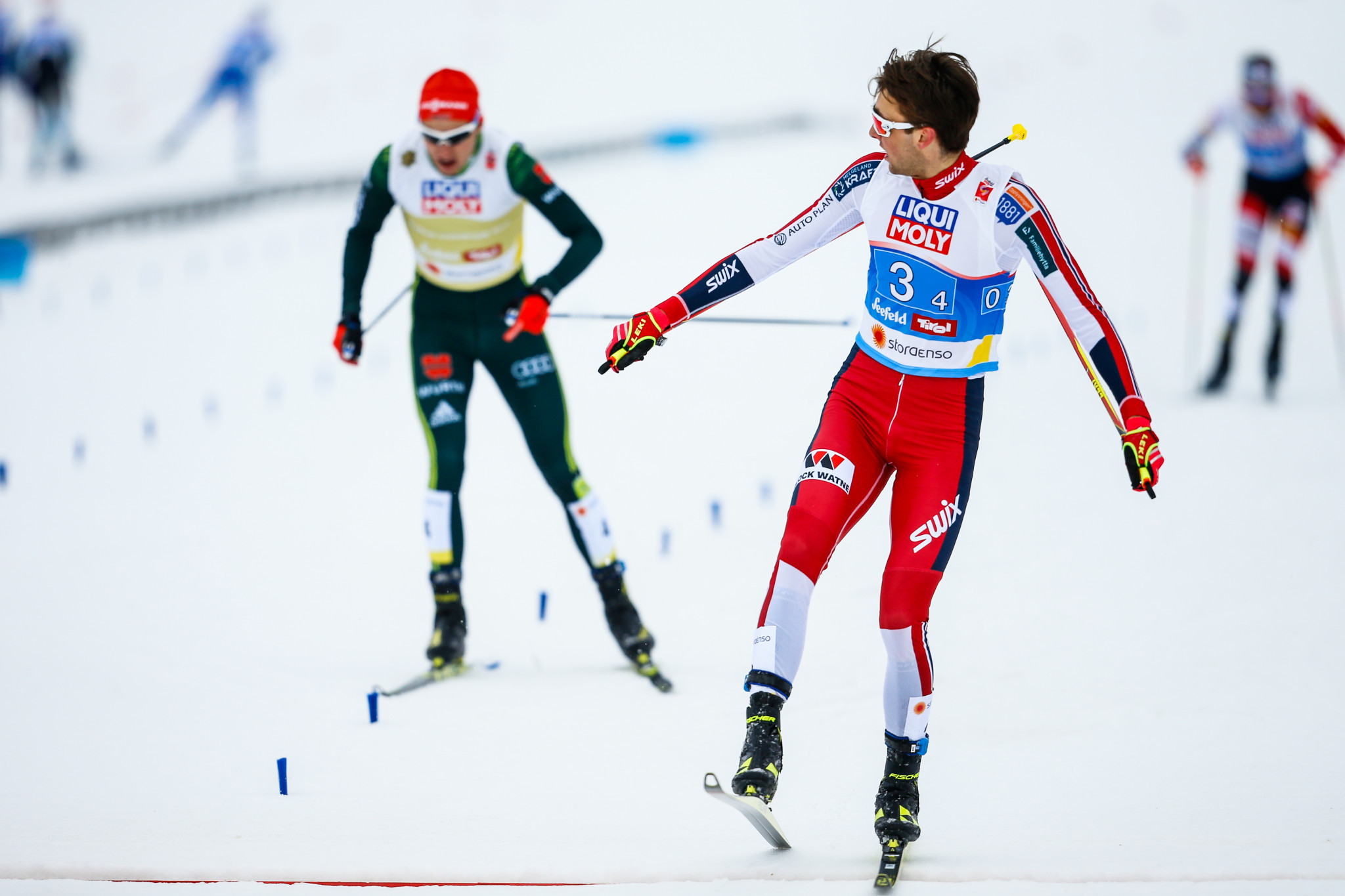 Jarl Magnus Riiber spearheaded Norway to the team Nordic combined title ©Getty Images