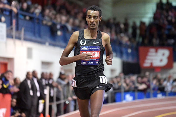 Ethiopia's Yomif Kejelcha smashed the world indoor record for the mile at the Bruce Lehane Invitational in Boston ©IAAF/Kirby Lee