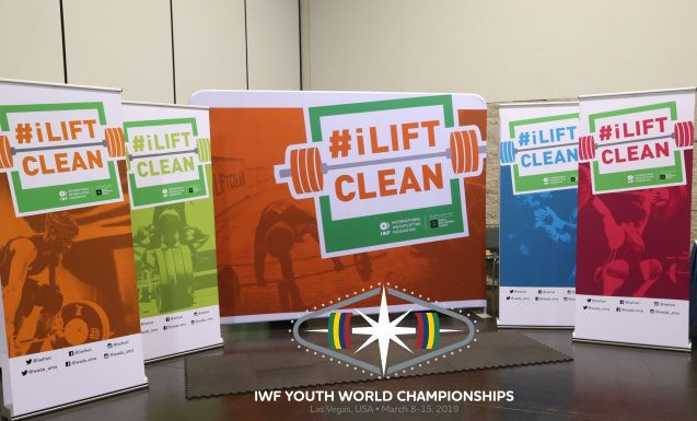 An iLiftClean stand has been set-up for the 2019 IWF Youth World Championships ©IWF