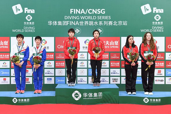 Zhang Jiaqi, gold medallist in last year’s World Cup, claimed victory in her trademark event of the 10m synchro platform with a new partner, Lu Wei, at the FINA Diving World Series event in Beijing's Water Cube ©FINA