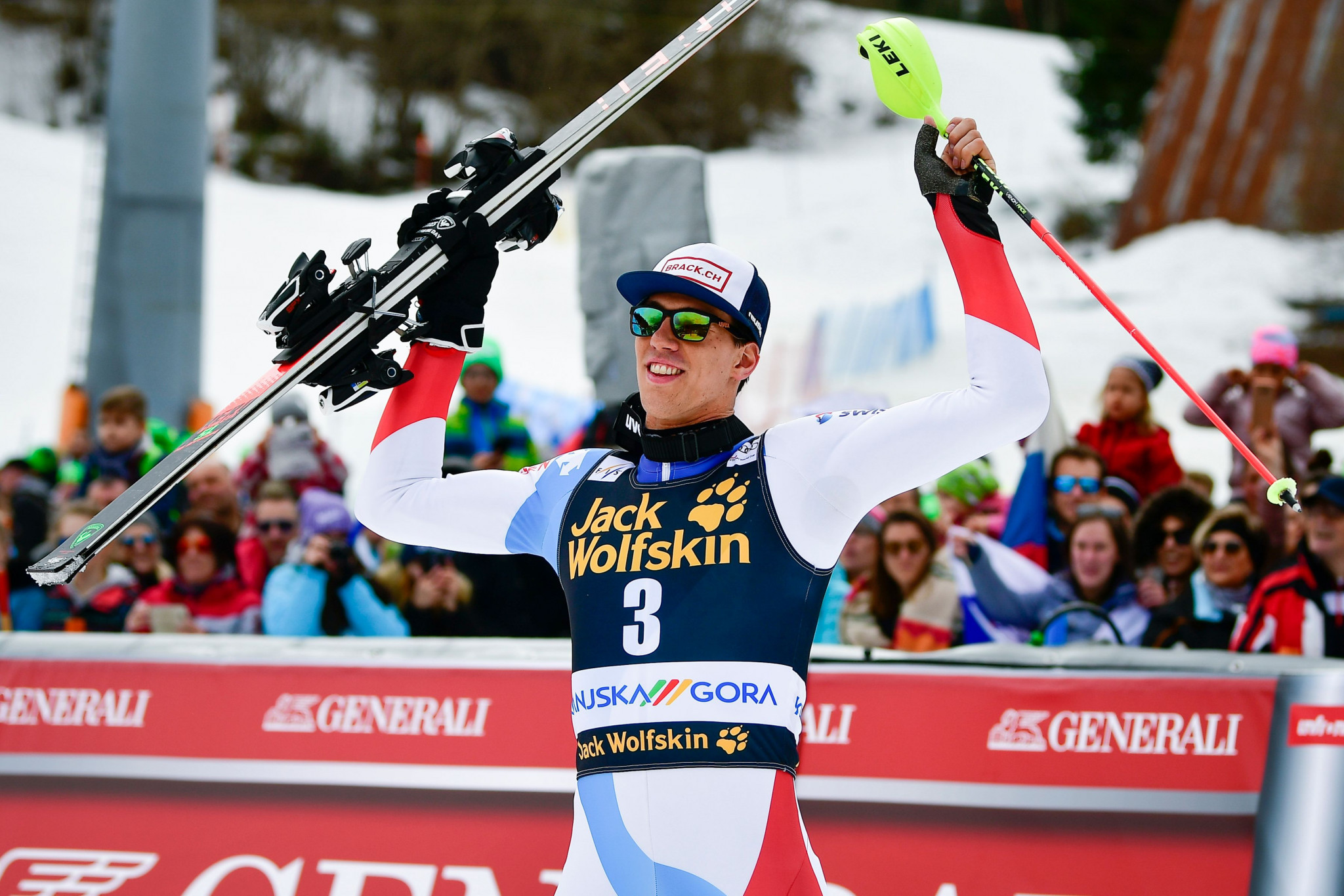 Ramon Zenhaeusern gained his first slalom World Cup victory in Kranjska Gora ©Getty Images