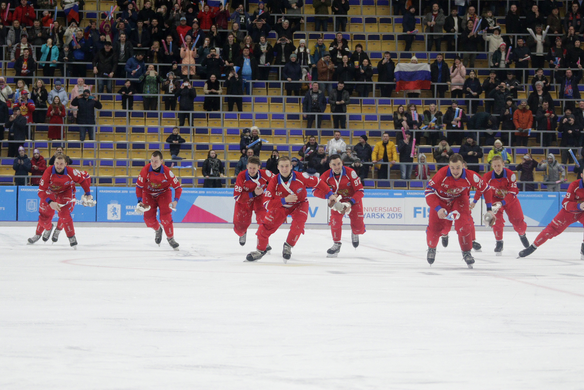 The Russian celebrated with the home crowd in the Yenisei Stadium ©Krasnoyarsk 2019
