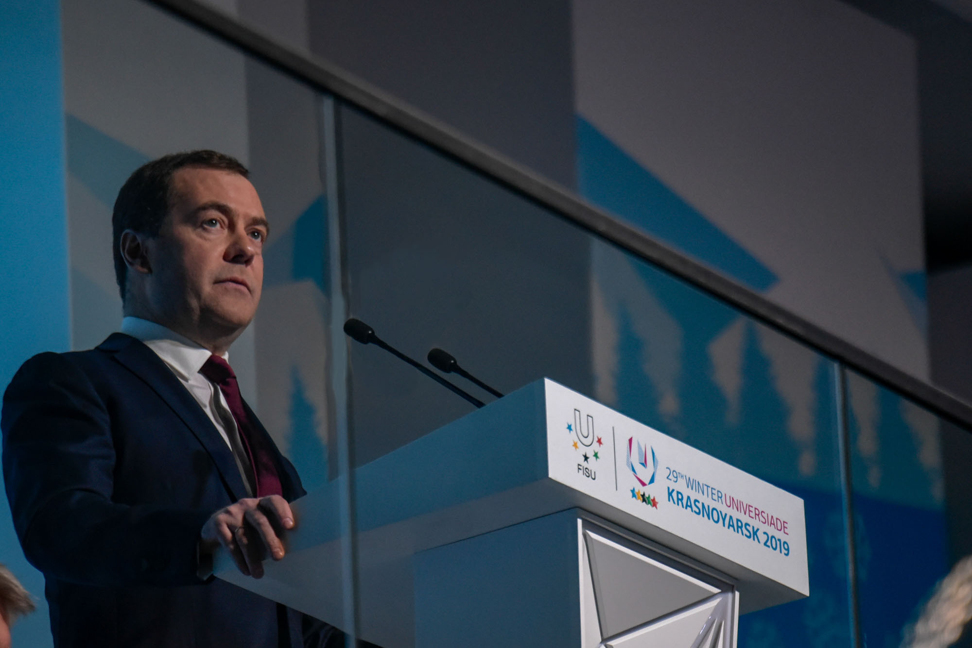 Russia's Prime Minister, Dmitry Medvedev, was present at the Krasnoyarsk 2019 Winter Universiade Closing Ceremony ©Krasnoyarsk 2019